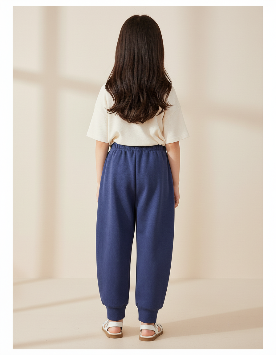 Pantalon Baggy Bleu Marine Molletonné Sportif Rayures Blanches - vue 2