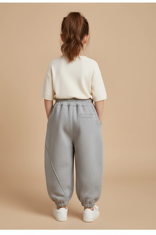Pantalon Baggy Gris Molleton Ample Enfant Décontracté Élastique - vue 2