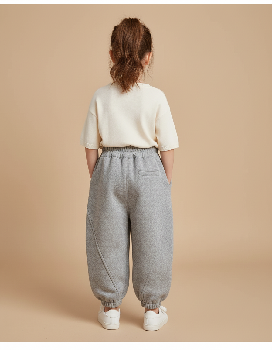 Pantalon Baggy Gris Molleton Ample Enfant Décontracté Élastique - vue 2