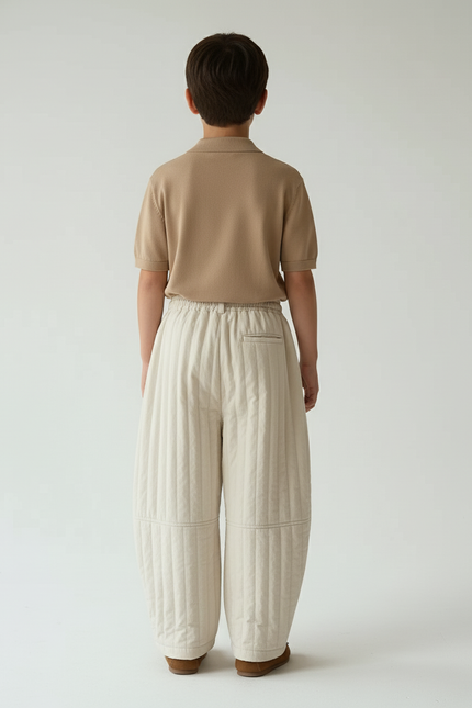 Pantalon Baggy Matelassé Crème Ample Hiver Enfant - Beige Molleton - vue 2