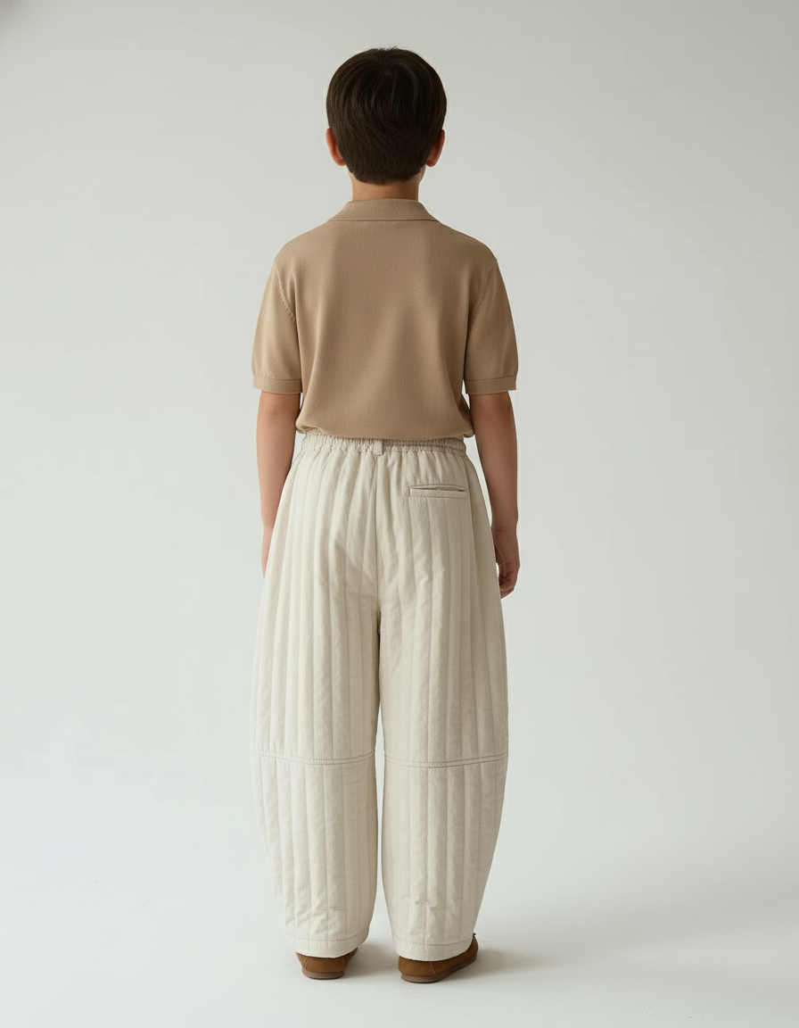 Pantalon Baggy Matelassé Crème Ample Hiver Enfant - Beige Molleton - vue 2