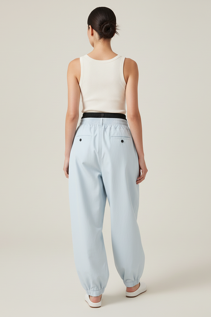 Pantalon Baggy Bleu Ciel Taille Haute Ample - Gabardine - vue 2