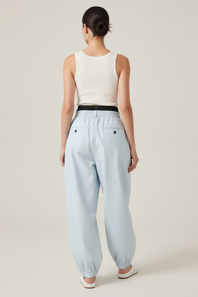 Pantalon Baggy Bleu Ciel Taille Haute Ample - Gabardine - vue 2