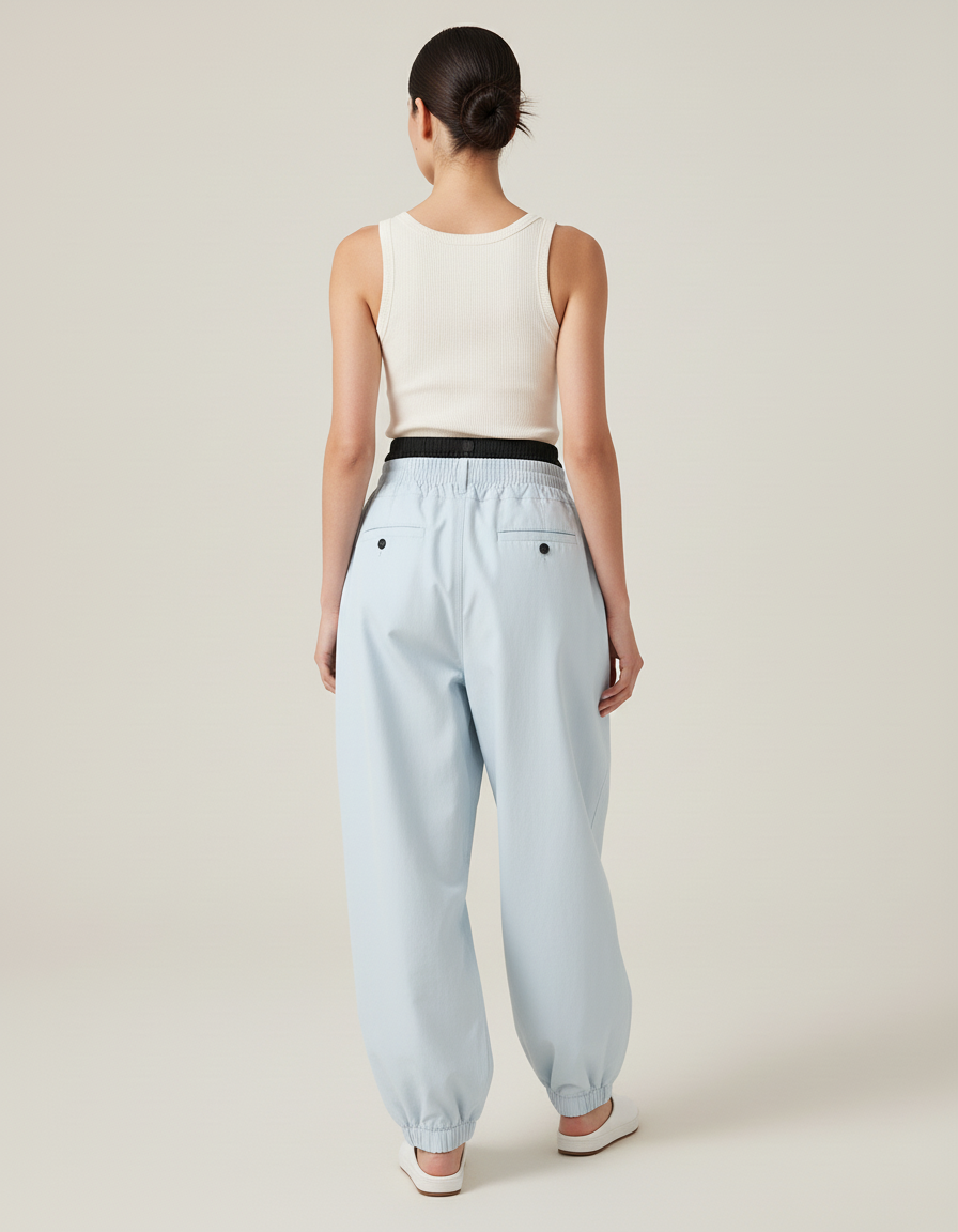 Pantalon Baggy Bleu Ciel Taille Haute Ample - Gabardine - vue 2