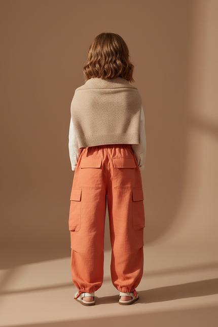 Pantalon Baggy Orange Cargo Ample Coton Enfant - vue 2