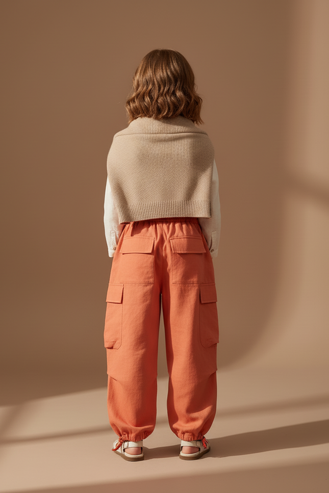 Pantalon Baggy Orange Cargo Ample Coton Enfant - vue 2