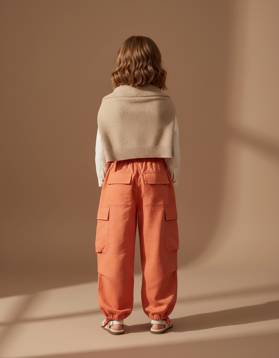 Pantalon Baggy Orange Cargo Ample Coton Enfant - vue 2