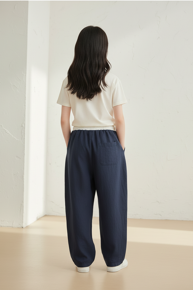 Pantalon Baggy Bleu Marine Ample Cordon Décontracté - Lin - vue 2