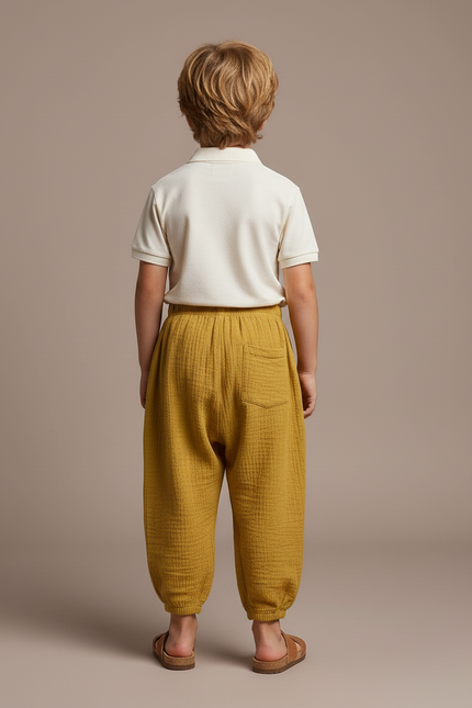 Pantalon Baggy Mousseline Jaune Ample Décontracté Enfant - Coton - vue 2