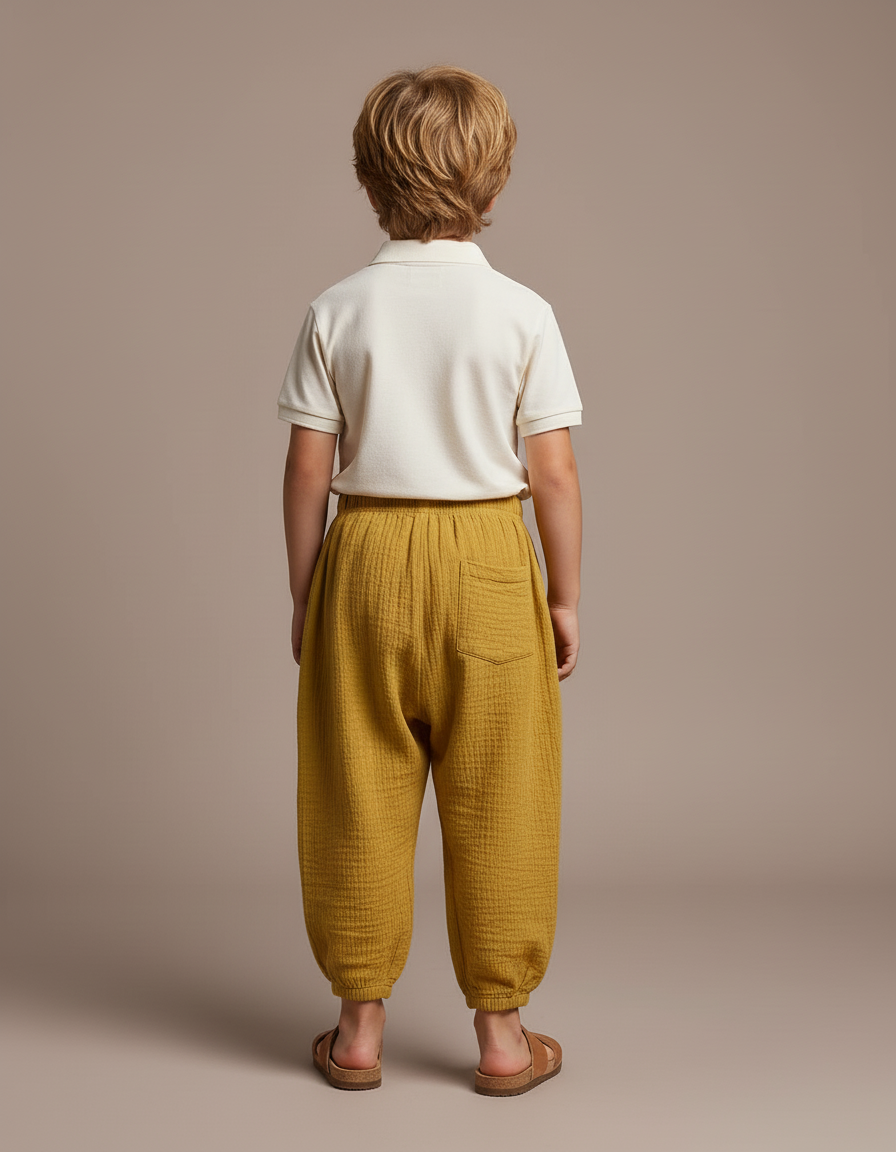 Pantalon Baggy Mousseline Jaune Ample Décontracté Enfant - Coton - vue 2