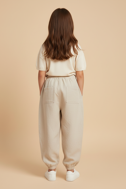 Pantalon Baggy Beige Lin Ample Cordon Enfant - vue 2