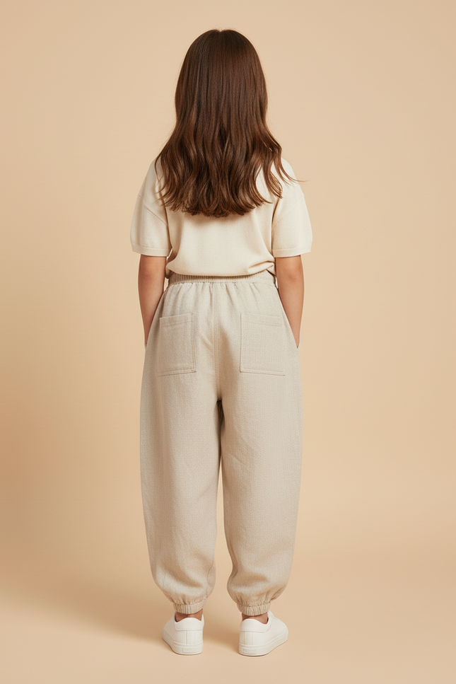 Pantalon Baggy Beige Lin Ample Cordon Enfant - vue 2
