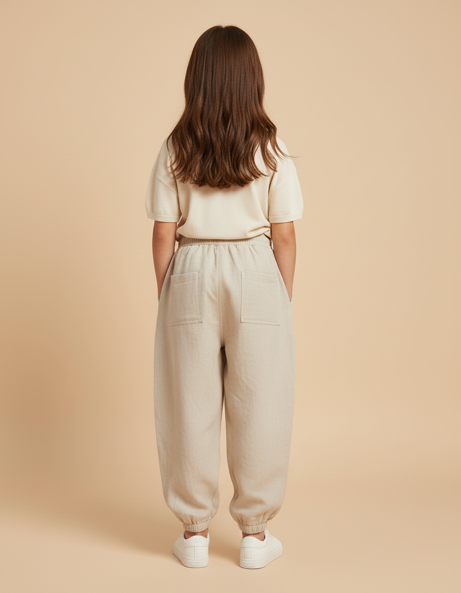 Pantalon Baggy Beige Lin Ample Cordon Enfant - vue 2