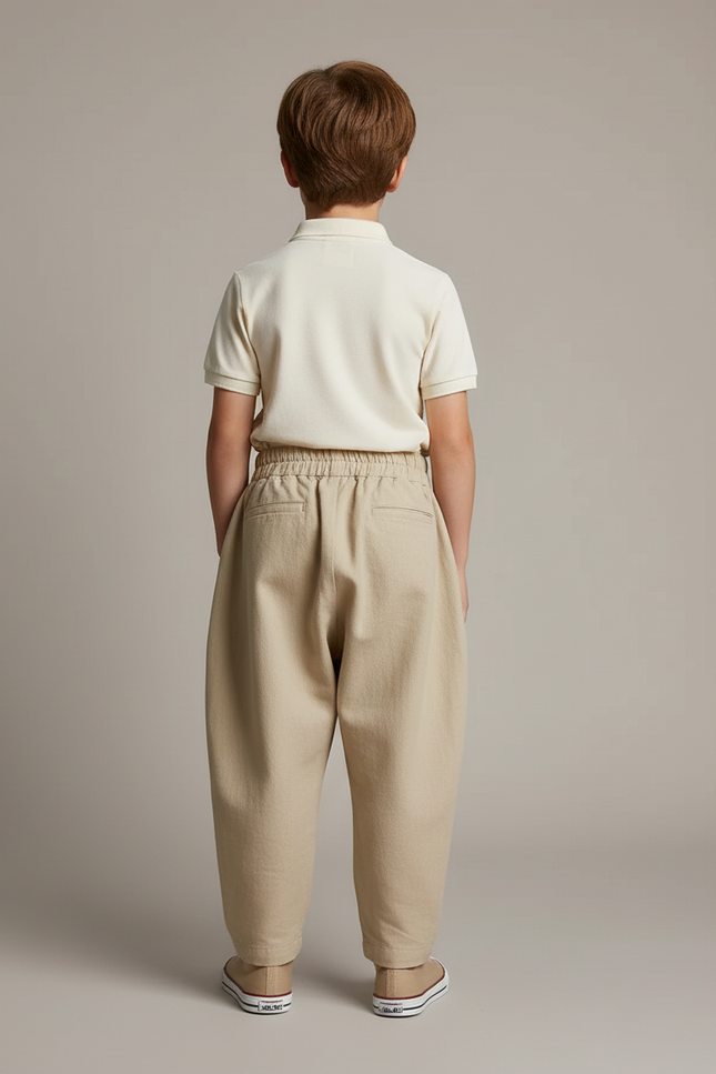 Pantalon Baggy Beige Coton Ample Plissé Enfant - vue 2