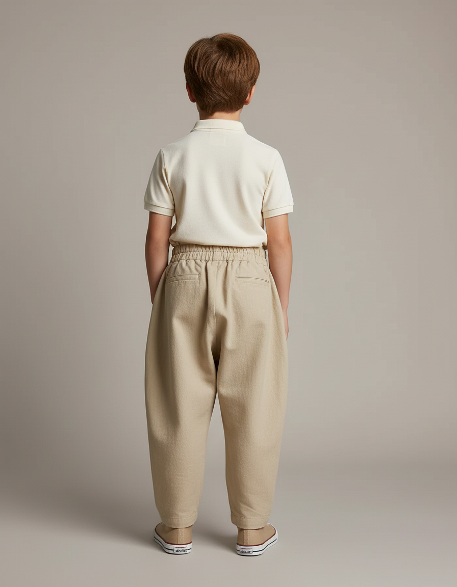 Pantalon Baggy Beige Coton Ample Plissé Enfant - vue 2