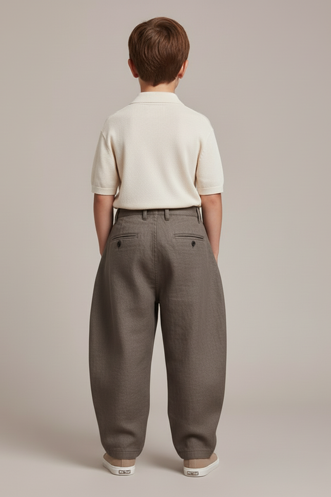 Pantalon Baggy Marron Plissé Ample Enfant Casual - Gabardine - vue 2