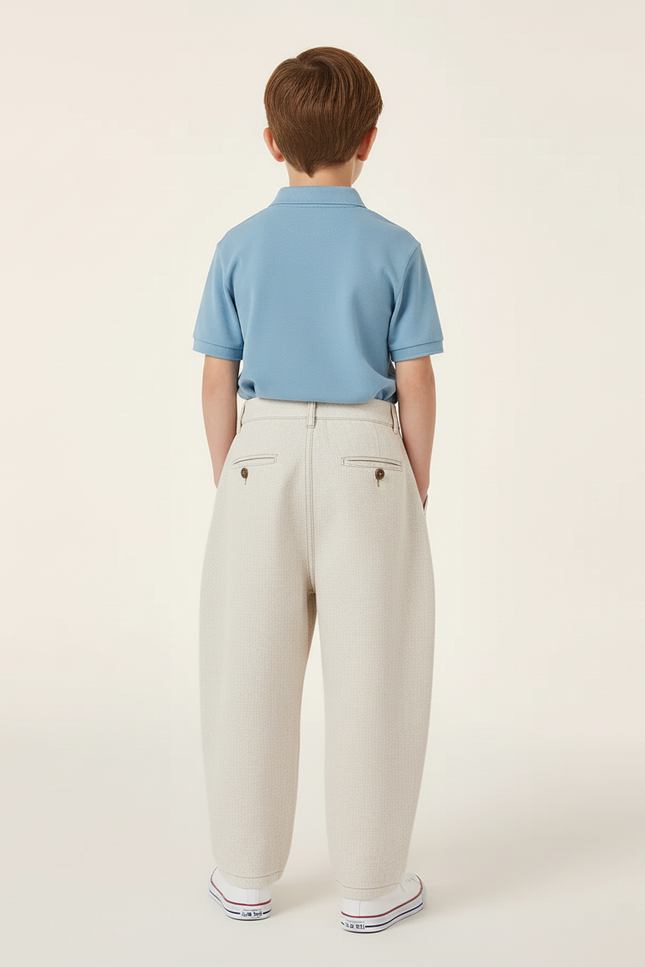 Pantalon Baggy Beige Lin Plissé Ample Garçon - vue 2