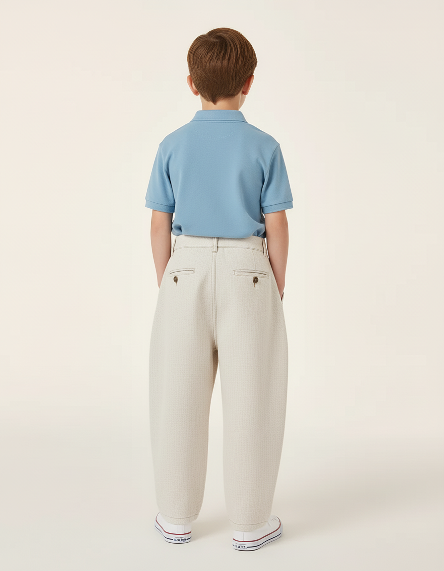 Pantalon Baggy Beige Lin Plissé Ample Garçon - vue 2