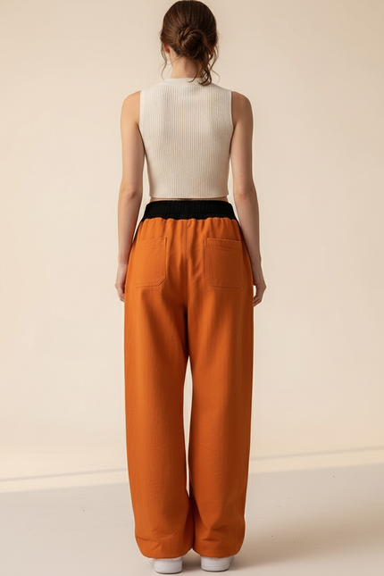 Pantalon Baggy Orange Imprimé Ample Cordon Streetwear - Molleton - vue 2