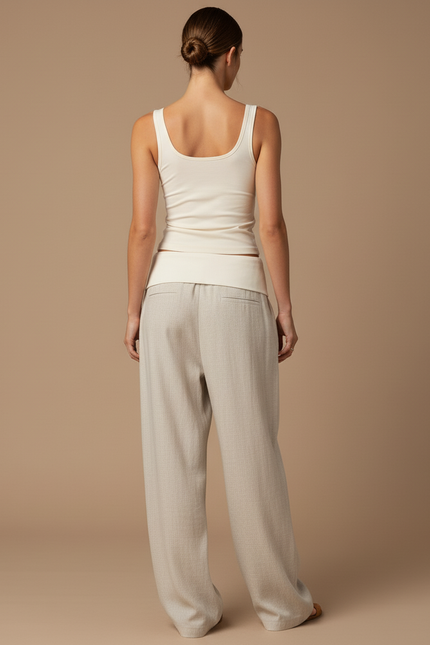 Pantalon Baggy Beige Ample Fluide Décontracté Lin - vue 2