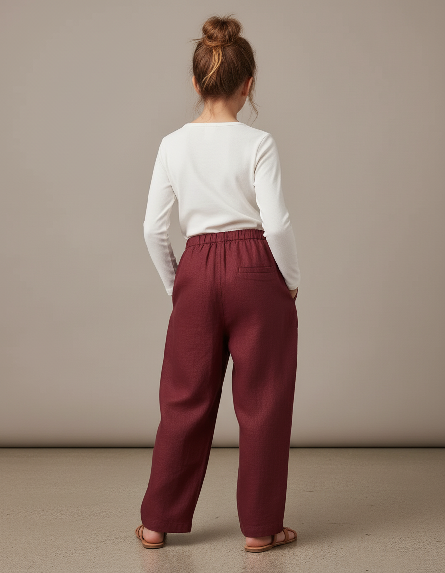 Pantalon Baggy Bordeaux Lin Ample Décontracté Élégant - vue 2