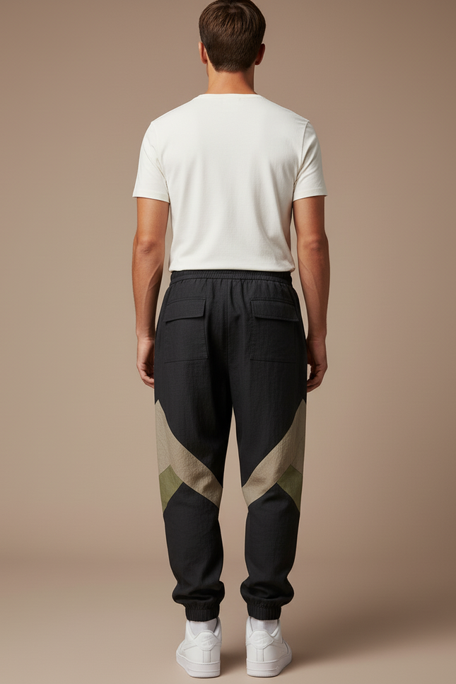 Pantalon Baggy Noir Patchwork Beige Cordon Sport Homme - Polyester - vue 2