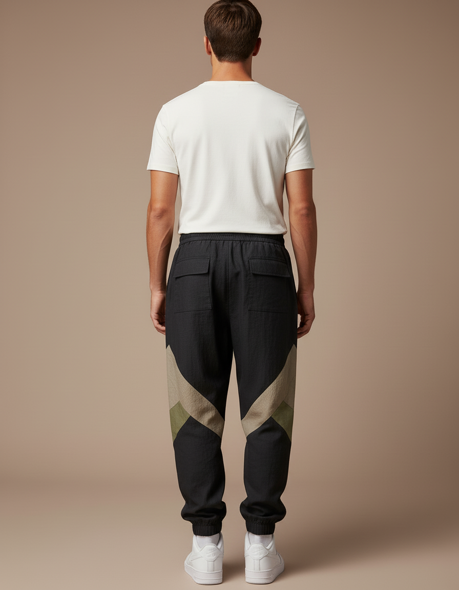 Pantalon Baggy Noir Patchwork Beige Cordon Sport Homme - Polyester - vue 2