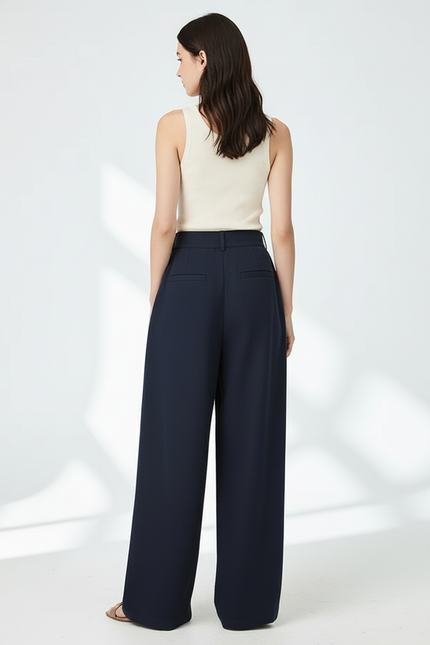 Pantalon Baggy Marine Plissé Ample Fluide Femme - Viscose - vue 2