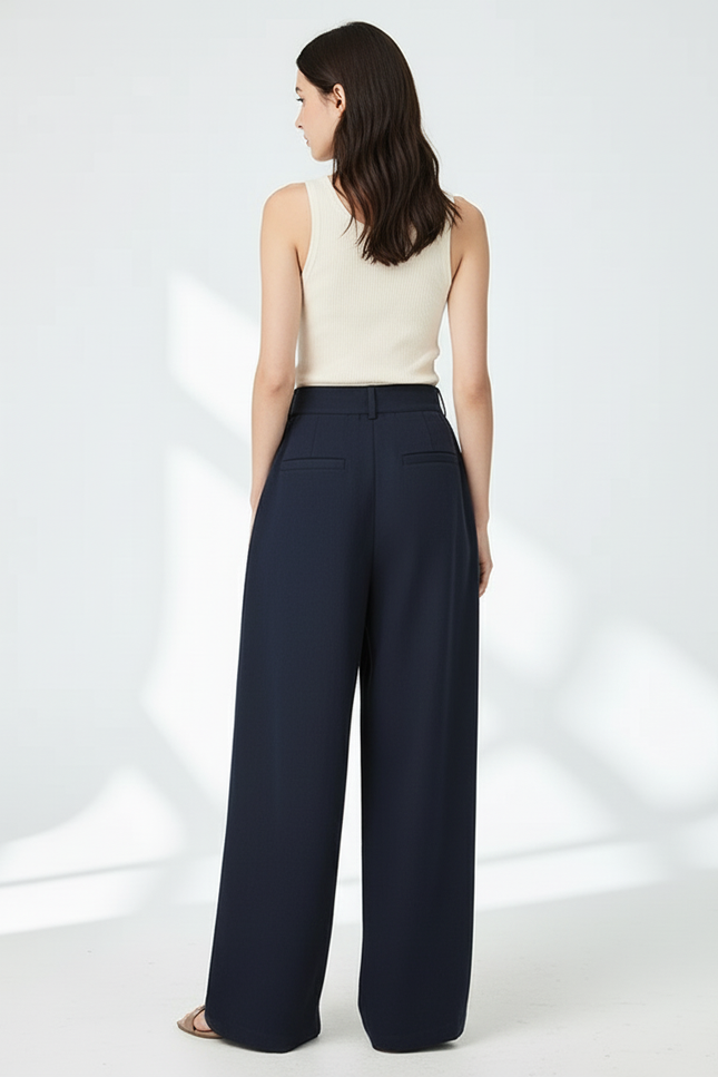 Pantalon Baggy Marine Plissé Ample Fluide Femme - Viscose - vue 2