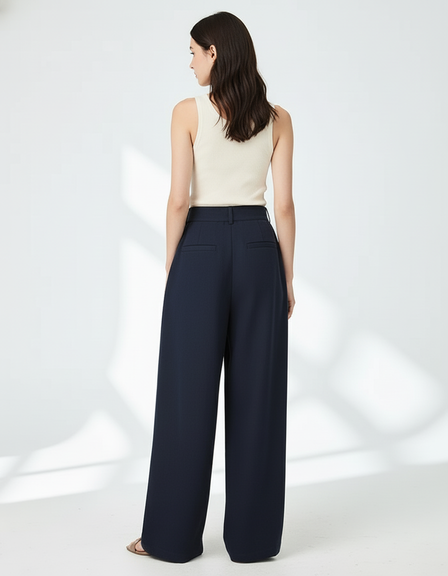 Pantalon Baggy Marine Plissé Ample Fluide Femme - Viscose - vue 2