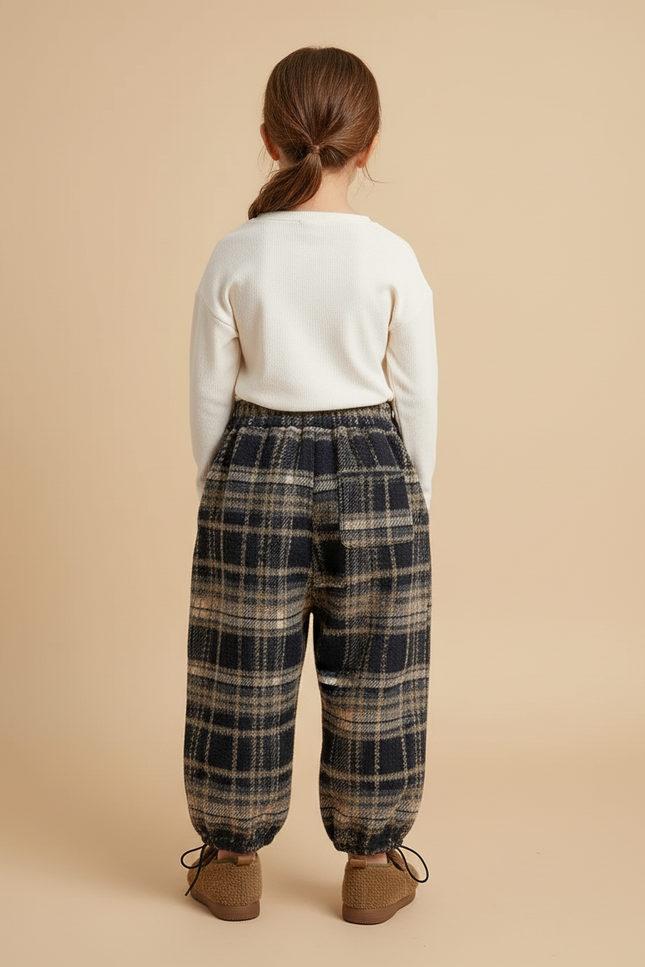 Pantalon Baggy Carreaux Écossais Ample Chaud Enfant - Multicolore Tweed - vue 2