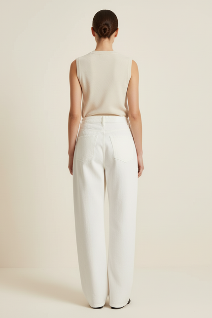 Pantalon Baggy Blanc Droit Ample Décontracté Femme - Jean - vue 2