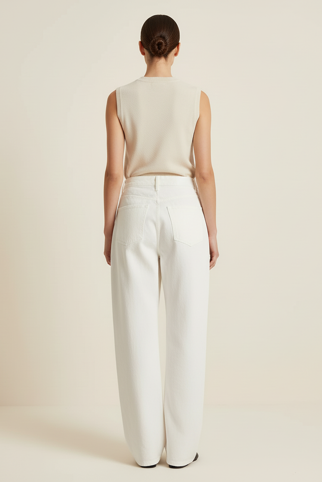 Pantalon Baggy Blanc Droit Ample Décontracté Femme - Jean - vue 2