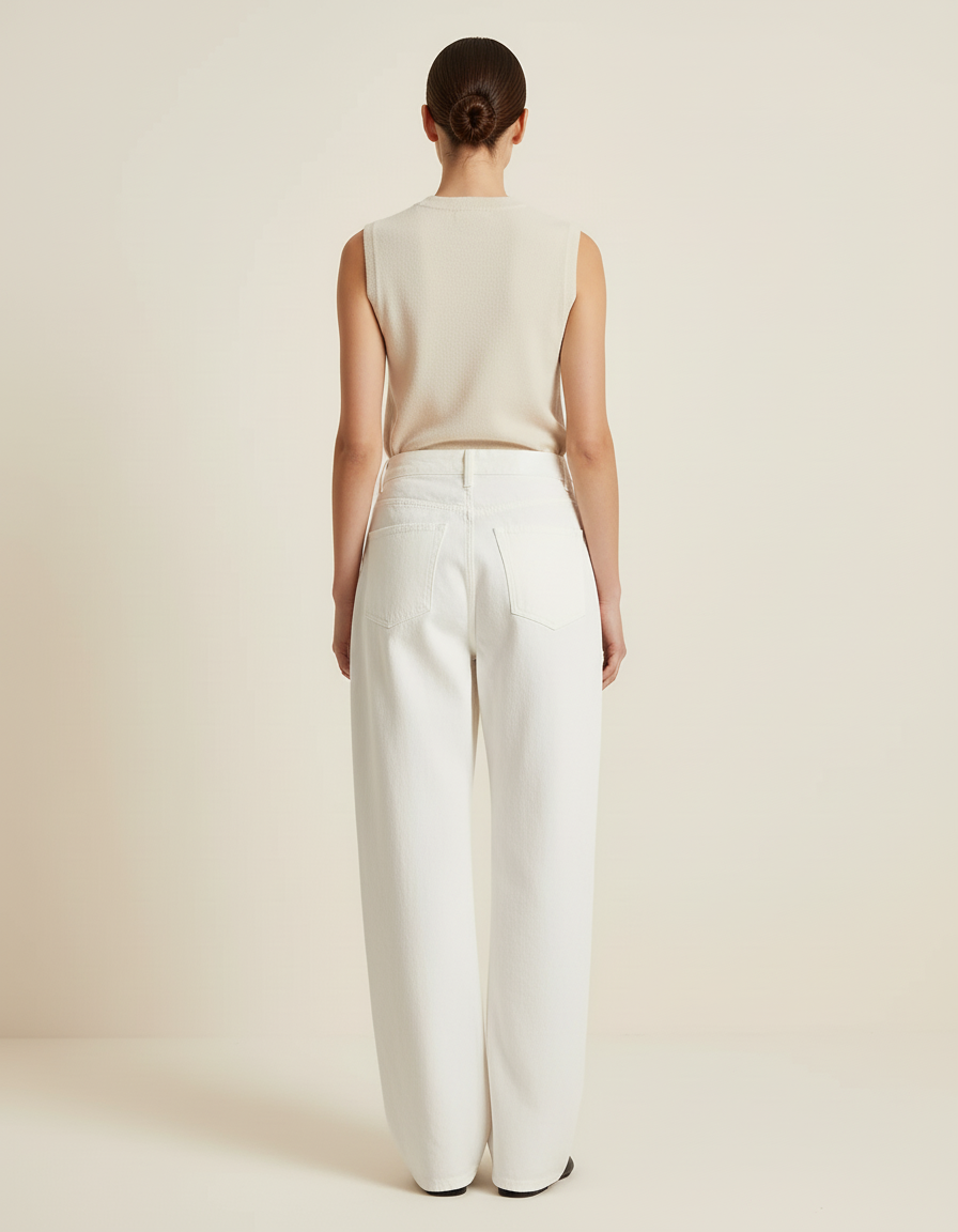 Pantalon Baggy Blanc Droit Ample Décontracté Femme - Jean - vue 2