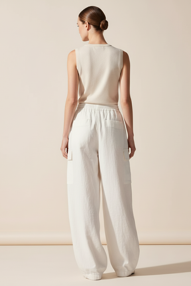 Pantalon Baggy Blanc Cargo Ample Lin Décontracté Femme - vue 2