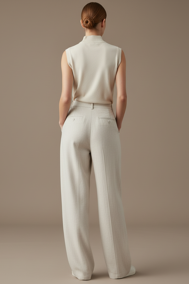 Pantalon Baggy Beige Ample Lin Décontracté Fluide - vue 2