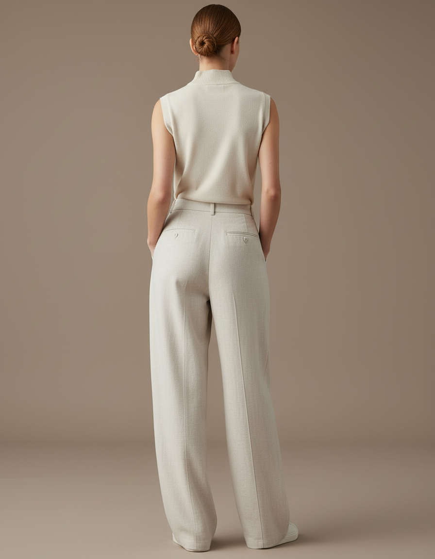 Pantalon Baggy Beige Ample Lin Décontracté Fluide - vue 2