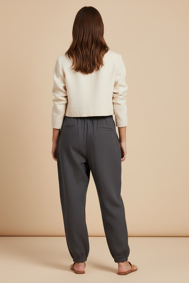 Pantalon Baggy Gris Coton Patte Chat Confortable - Molleton - vue 2