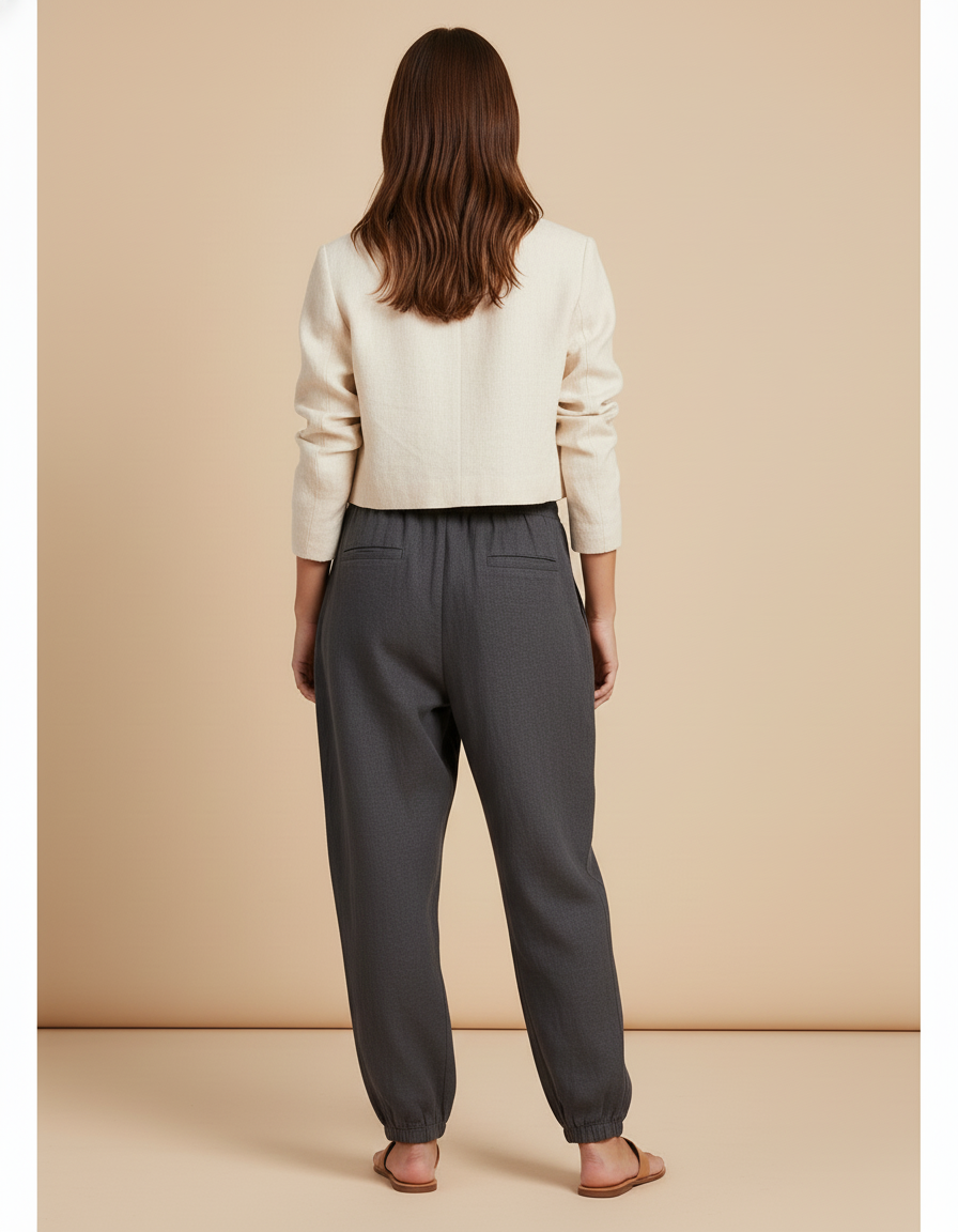 Pantalon Baggy Gris Coton Patte Chat Confortable - Molleton - vue 2