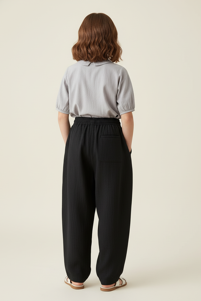 Pantalon Baggy Noir Lin Ample Décontracté Fille - vue 2