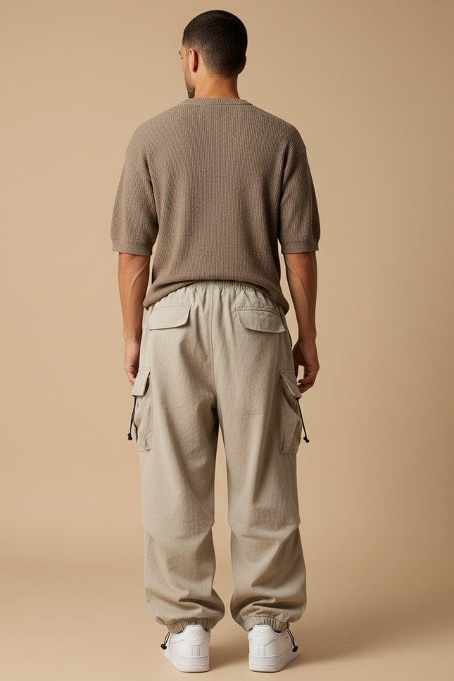 Pantalon Baggy Beige Cargo Ample Streetwear Homme - Toile - vue 2