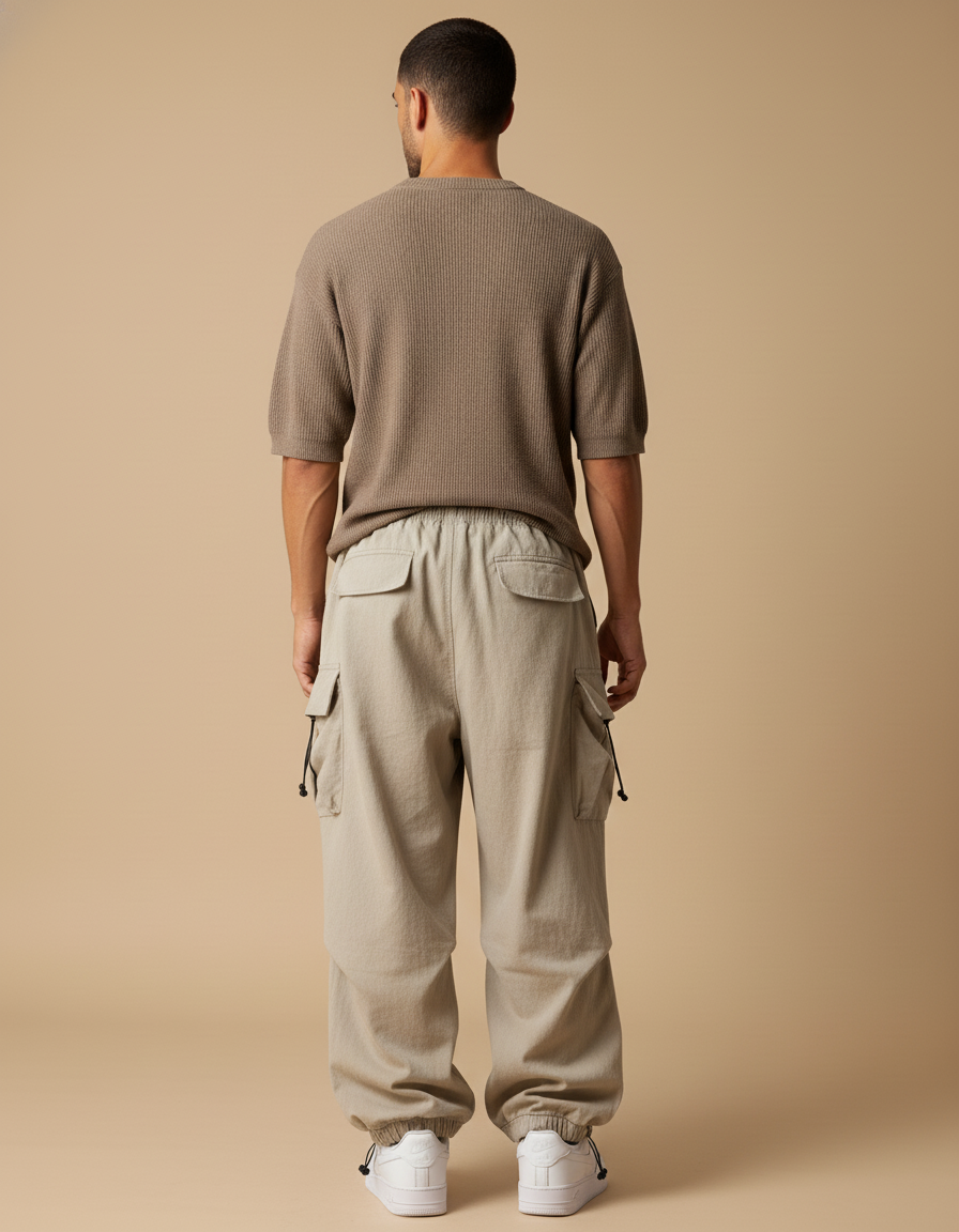 Pantalon Baggy Beige Cargo Ample Streetwear Homme - Toile - vue 2