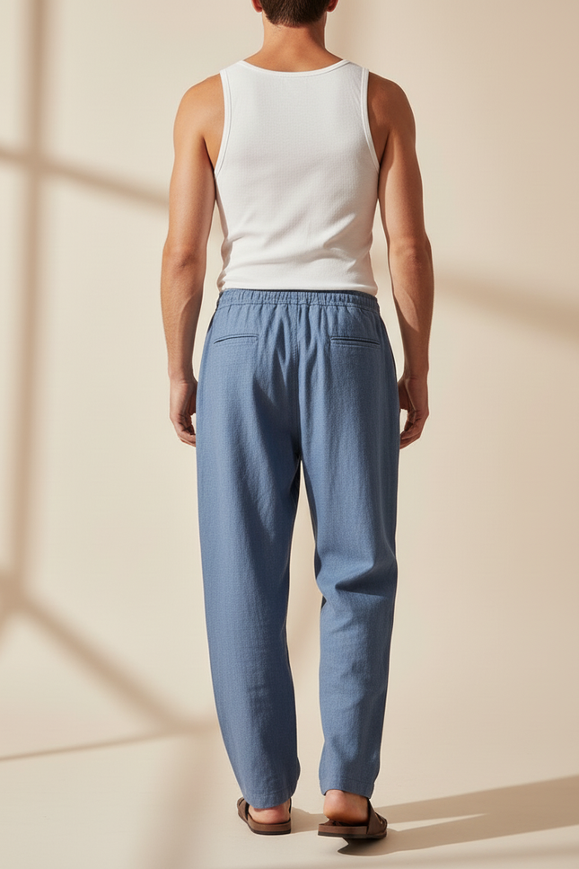 Pantalon Baggy Bleu Lin Ample Décontracté Homme - vue 2