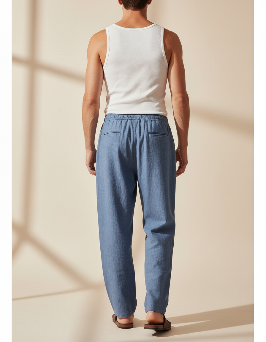 Pantalon Baggy Bleu Lin Ample Décontracté Homme - vue 2