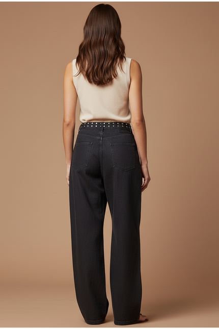 Pantalon Baggy Noir Étoiles Dorées Ample Denim Femme - Jean - vue 2