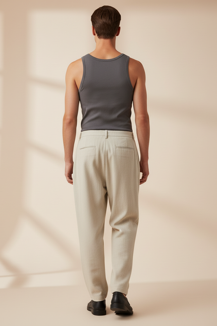 Pantalon Baggy Beige Plissé Ample Décontracté Homme - Tweed - vue 2