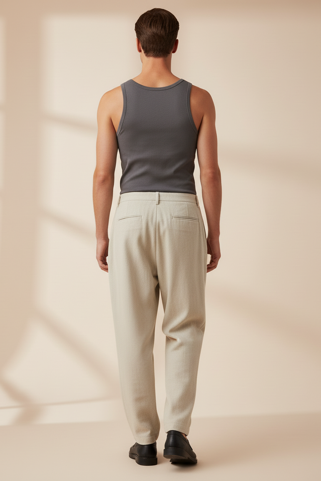 Pantalon Baggy Beige Plissé Ample Décontracté Homme - Tweed - vue 2