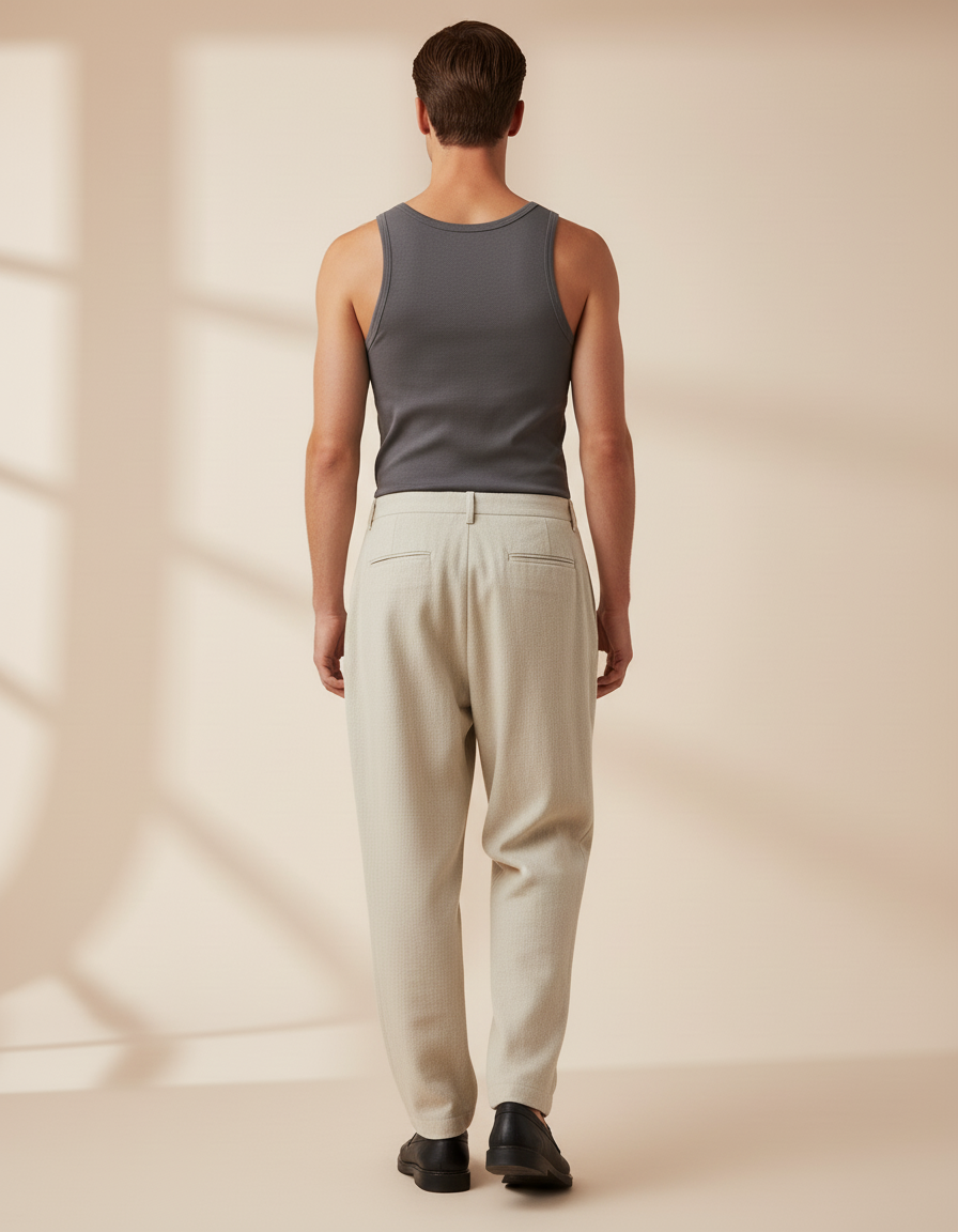 Pantalon Baggy Beige Plissé Ample Décontracté Homme - Tweed - vue 2