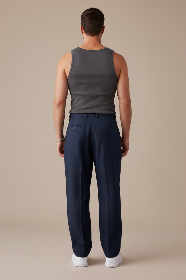 Pantalon Baggy Bleu Marine Plissé Ample Homme - Lin - vue 2