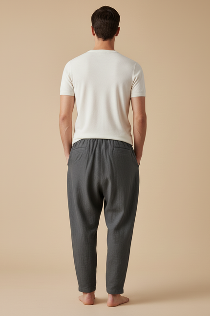 Pantalon Baggy Gris Coton Lin Ample Décontracté Homme - vue 2